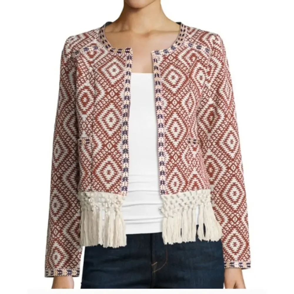 Tularosa Revolve Sante Fe Cropped Fringe Open Front Jacket Burnt Red Size XS